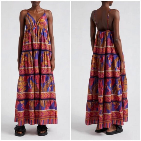 💕FARM RIO💕 Blue Forest Mosaic Sleeveless Maxi Dress ~ Large NWT - Picture 8 of 17